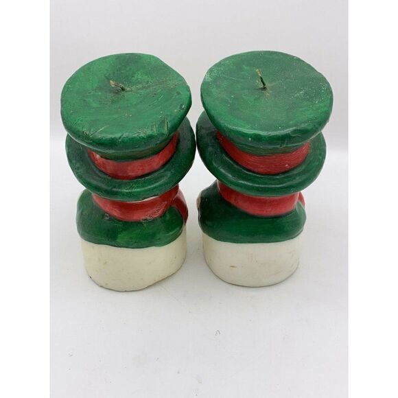 2 Vintage Wax Candles Snowman Green Top Hat - Picture 7 of 9